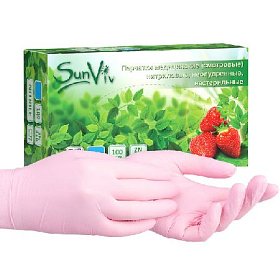 купить Перчатки нитриловые смотровые SunViv неопудренные розовые M 50 пар