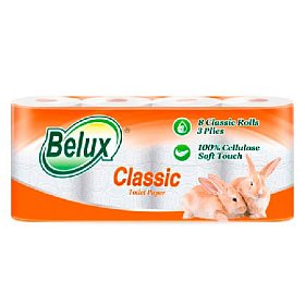 купить Туалетная бумага Belux Classic трехслойная белая 8 шт 15м, 130 лист.