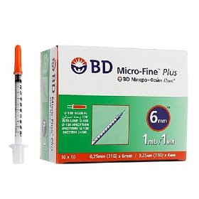 купить Шприц инсулиновый BD MICRO-FINE PLUS U-100 одноразовый 1 мл 31G 0,2x6 100 шт