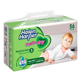 купить Детские подгузники Helen Harper Soft&Dry №3 Midi 56 шт