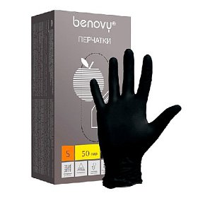 купить Перчатки смотровые нитриловые черные BENOVY неопудренные S 50 пар