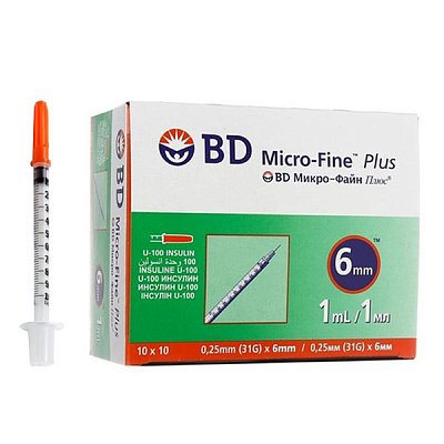 купить Шприц инсулиновый BD MICRO-FINE PLUS U-100 одноразовый 1 мл 31G 0,2x6 100 шт