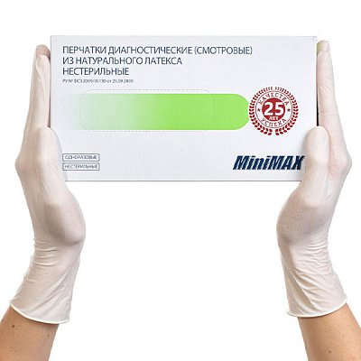 купить Перчатки смотровые латексные опудренные MiniMax L 50 пар