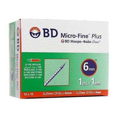 купить Шприц инсулиновый BD MICRO-FINE PLUS U-100 одноразовый 1 мл 31G 0,2x6 100 шт