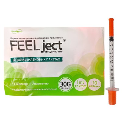 купить Шприцы инсулиновые FEELject 1.0 мл 30G (0.3х12.7 мм) 10 шт