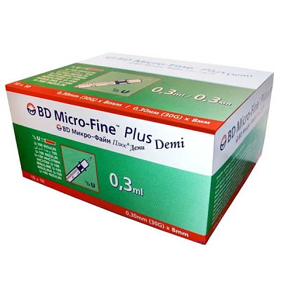 купить Шприц одноразовый 0,3 мл 3-х ком. с иглой 30G BD U-100 инсулиновый (BD Micro-Fine Plus Demi) 100шт/у