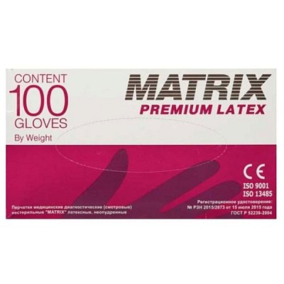 купить Перчатки латексные L смотровые, двухкратное хлорирование, MATRIX Premium Latex (50 пар)