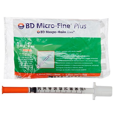 купить Шприц инсулиновый BD Micro-Fine Plus Demi 0,3 мл U-100 30G (0,3x8 мм) 10 шт