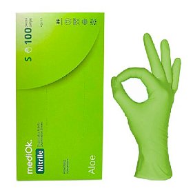 купить Перчатки нитриловые mediOk S зеленые Aloe 50 пар