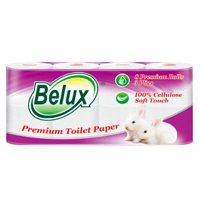 купить Туалетная бумага Belux, 3-сл, 8 рул., белая,18м.,150л.