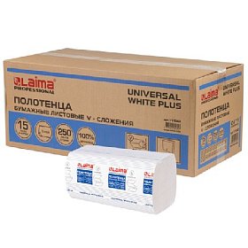 купить Полотенца бумажные 250шт.LAIMA(H3)UNIVERSAL WHITE PLUS,1-слойные,бел,КОМПЛЕКТ 15 пачек,23×23,V-слож